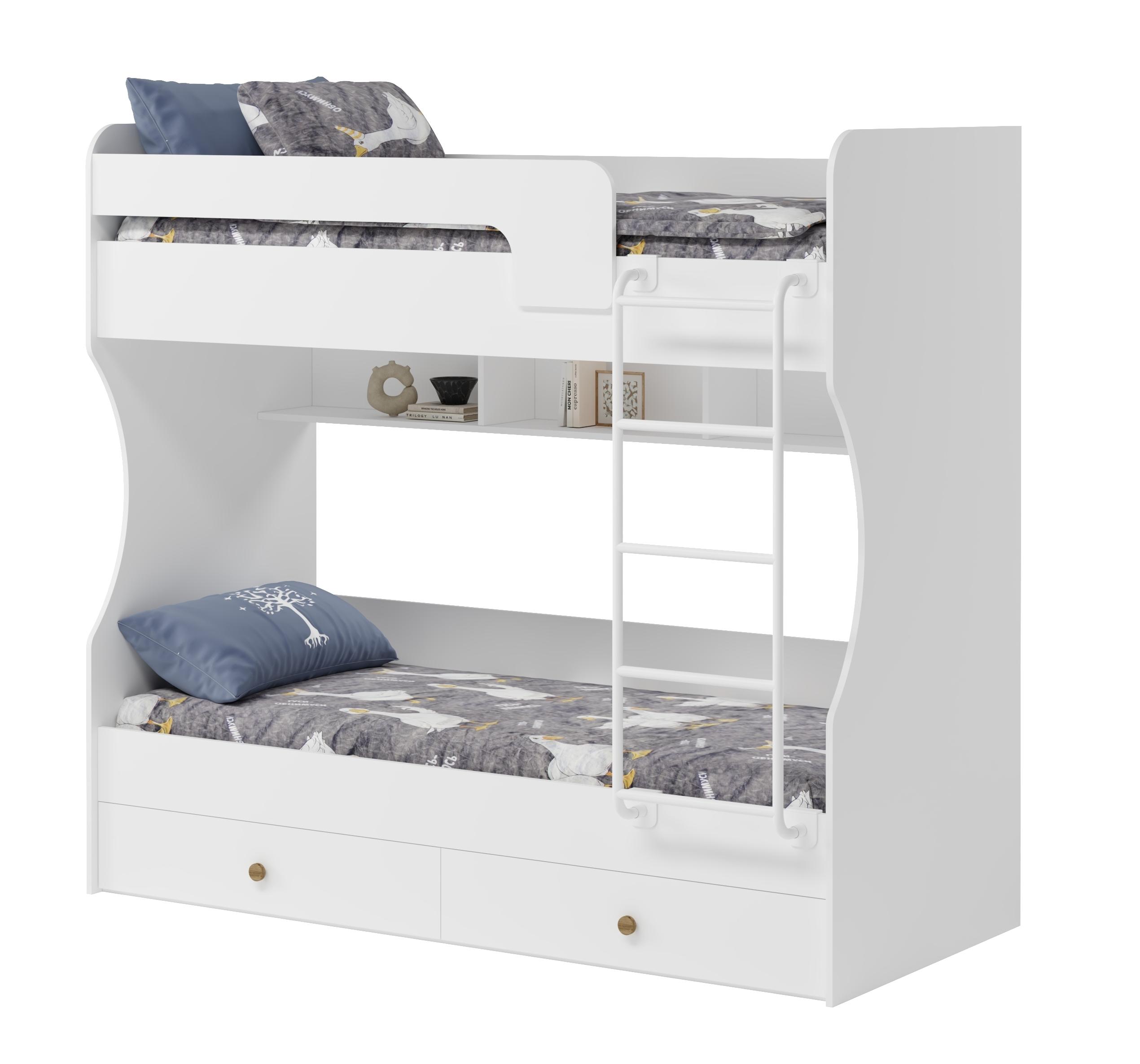 Кровать 2-х ярусная Омега (цвет белый + лестница белая) 190х80