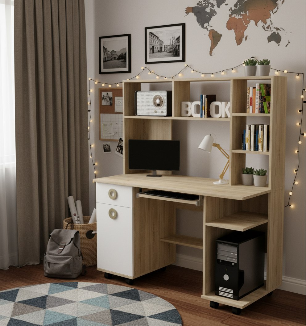 Стол письменный Костер (дуб сонома + белый)