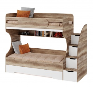 Кровать Биг 200х90 (дуб каньон+белый) 