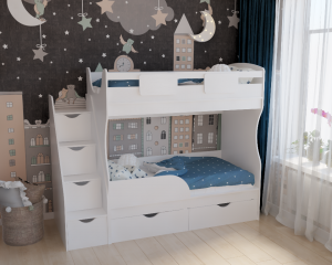 Двухъярусная кровать Альфа Мини 160х80 (цвет белый) с бортиком