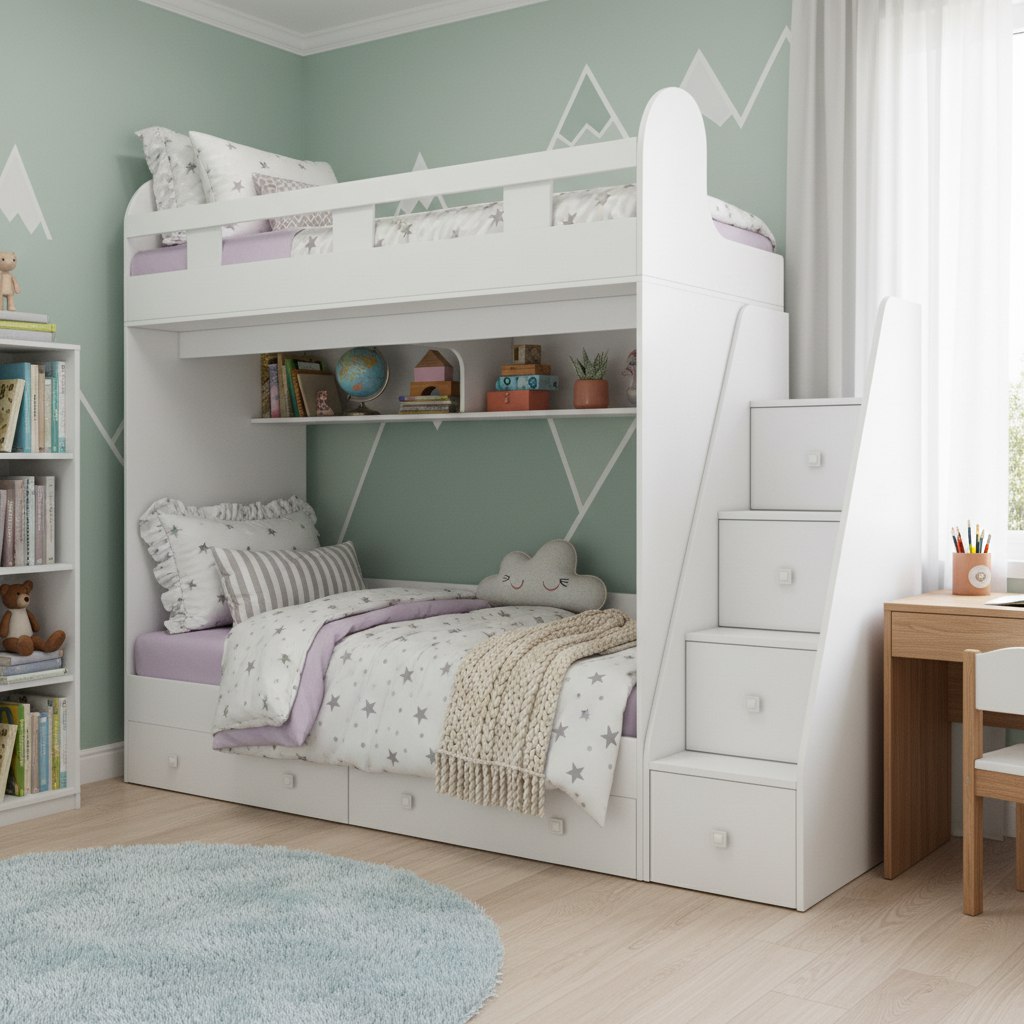 Двухъярусная кровать Юниор-2 (цвет белый) 190х80