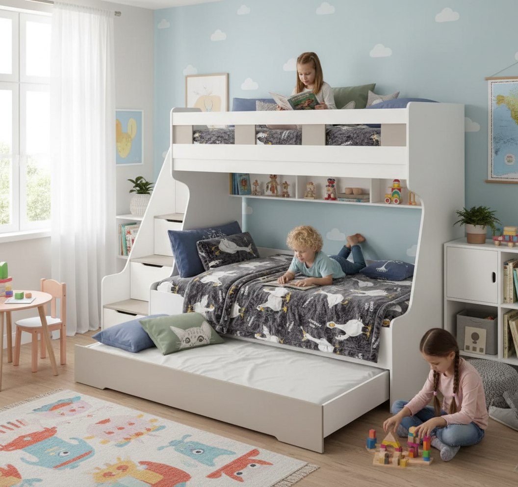 Кровать 3-х ярусная РУМ 120х200 (цвет белый) 