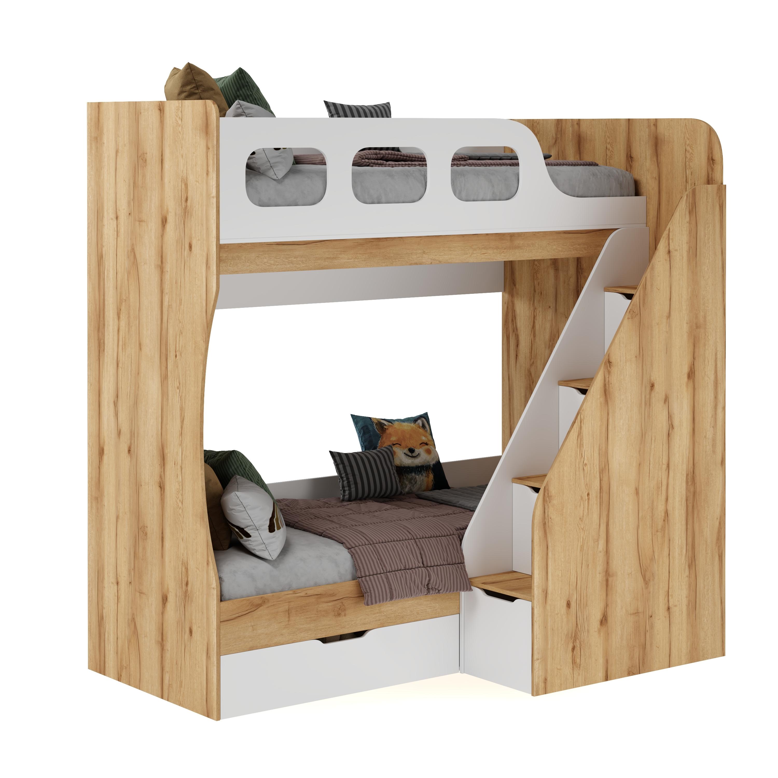 Кровать 2-х ярусная Умка-6 (корпус дуб золотистый + фасады белые)