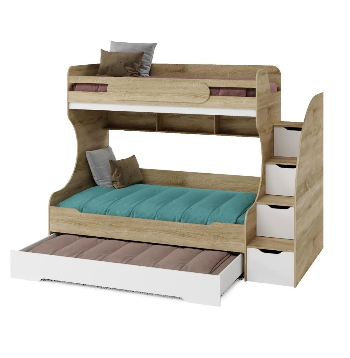 Кровать БИГ 120х200 (корпус дуб сонома + фасады белые)