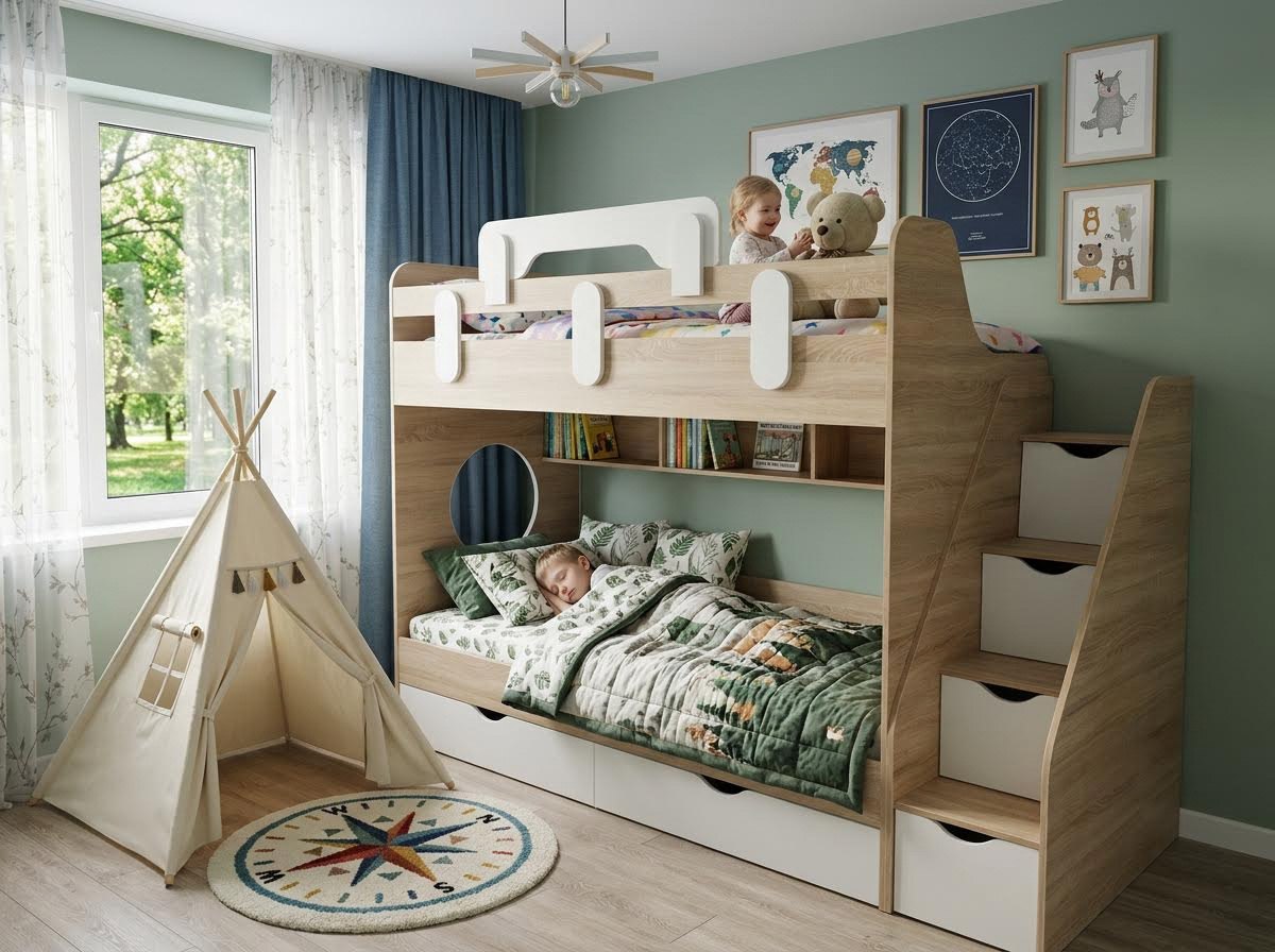 Двухъярусная кровать Фортуна (дуб сонома + белый)