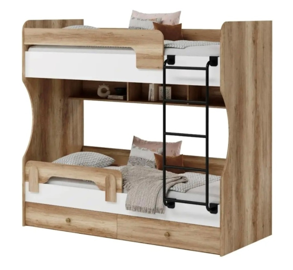 Кровать двухъярусная Омега (дуб каньон + белый) 190х80 от Династия Kids