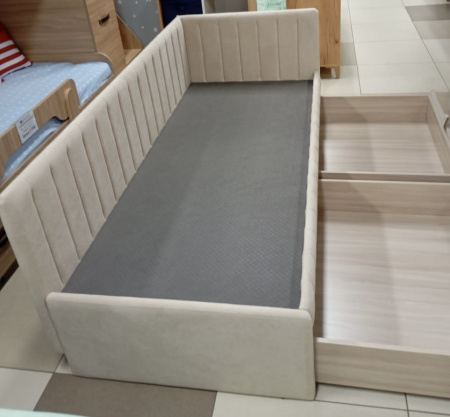 Кровать Слайт полоса угловая 190х80 (левая/правая). Велюр Teddy 304 (бежевый) от Династия Kids