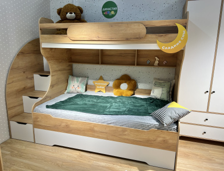 Кровать БИГ 120х200 (корпус дуб сонома + фасады белые) от Династия Kids