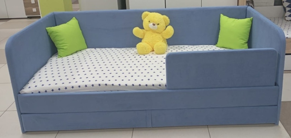 Мягкая кровать Nepos 200х90 (универсальный бортик). Велюр Velutto 46 (голубой) от Династия Kids