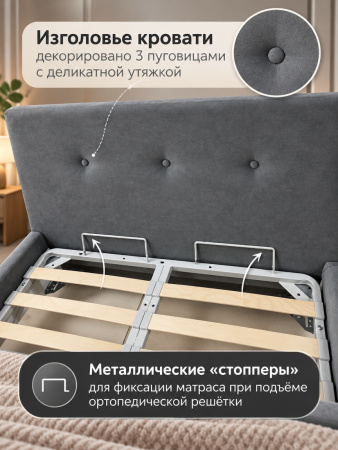 Кровать Флоренция 120х200 (велюр Fluffy 20 серый) с ПМ 