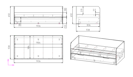 Кровать Дабл 190х90 с доп. спальным местом (велюр + белый) от Династия Kids