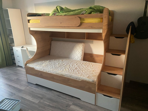 Кровать БИГ (дуб золотистый+белый) 200х90 от Династия Kids