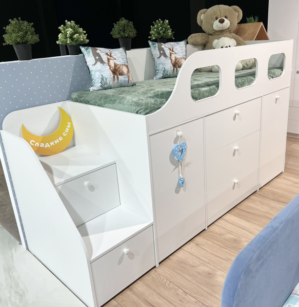 Кровать-чердак Хэппи 180х80 (цвет белый)  от Династия Kids