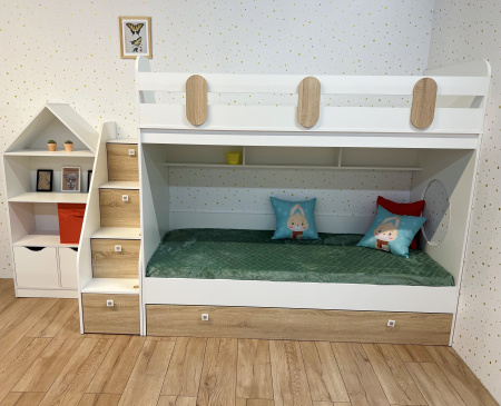 Кровать Фортуна-3 (корпус дуб сонома + фасады белые) 190х80 от Династия Kids