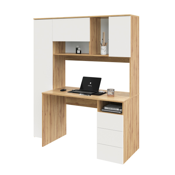 Стол Кабинет 1550 мм (корпус дуб золотистый + фасады белые). Левый/правый