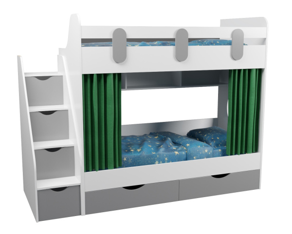 Двухъярусная кровать Фортуна (серебро+белый) 180*80