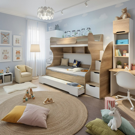 Кровать БИГ 120х200 (бетон пайн + белый) от Династия Kids