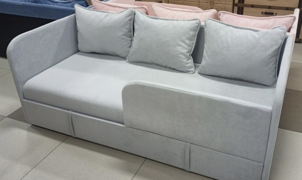 Диван-кровать Кэви 165х75 (правый бортик). Велюр Velutto 51 (серый)