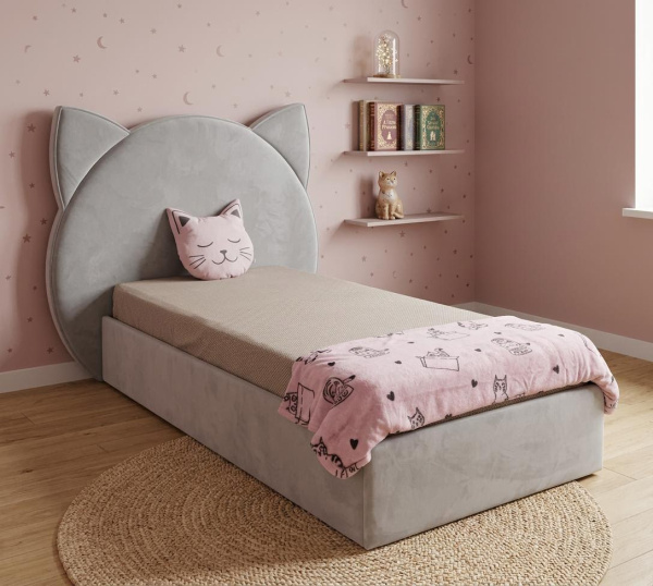 Мягкая кровать Томи 200х90 Велюр Тедди 313 (серый)