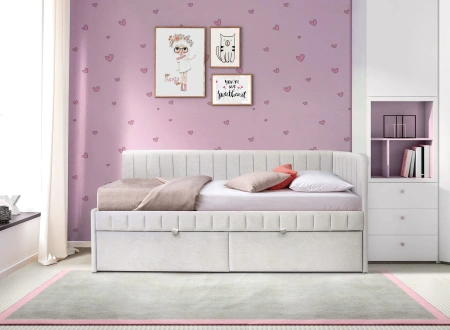 Кровать Слайт полоса угловая 190х80. Велюр Teddy 313 (серый)