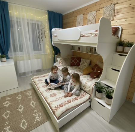 Кровать БИГ 120х200 (бетон пайн + белый) от Династия Kids