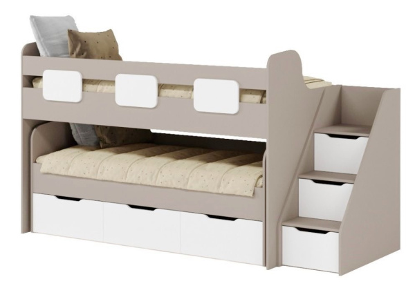 Кровать 2-х ярусная Городок (велюр + белый) от Династия Kids