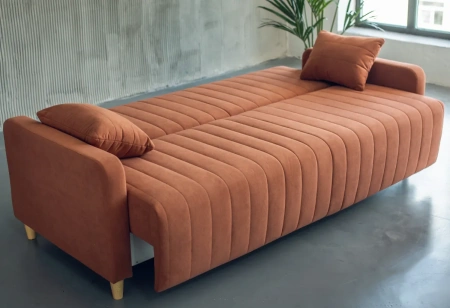 Диван Сэнд 1200х1900 с ящиком и подушками (велюр Fluffy 37 синий камень)