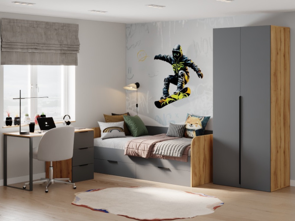 Кровать 200х90 коллекции Брайт Графит от Династия Kids