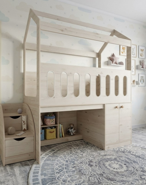 Кровать-чердак 160х80 Теремок (гаскон пайн) от Династия Kids
