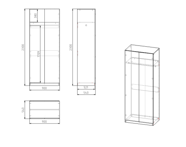 Шкаф 2-х створчатый Практик (ручка-рейлинг) от Династия Kids