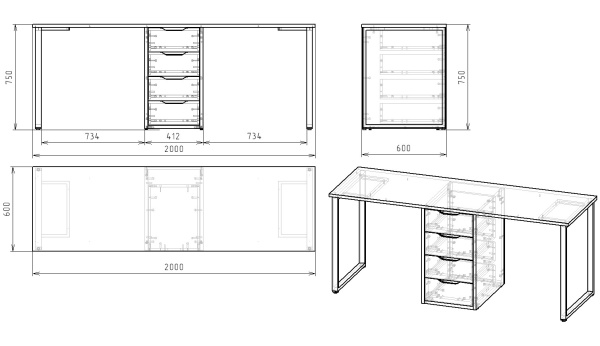 Стол Дуэт 2000 мм (дуб каньон + опоры черные) от Династия Kids