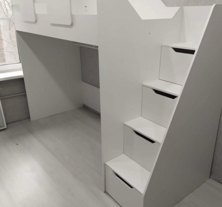 Кровать-чердак коллекции Мозаика-2 (цвет белый) 200х90 от Династия Kids