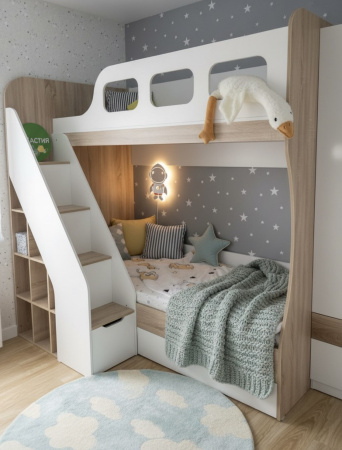 Кровать 2-х ярусная Умка-4 (дуб сонома + белый) 190х80 от Династия Kids