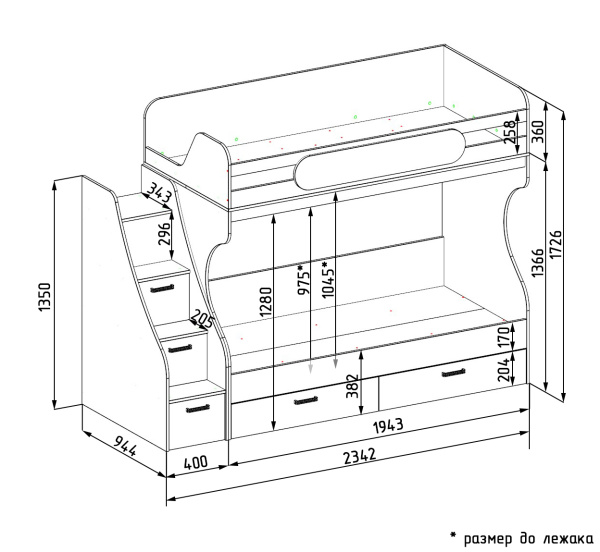 Двухъярусная кровать Престиж 190х90 от Династия Kids