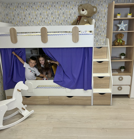 Кровать двухъярусная Фортуна 180х80 (белый + дуб сонома) от Династия Kids