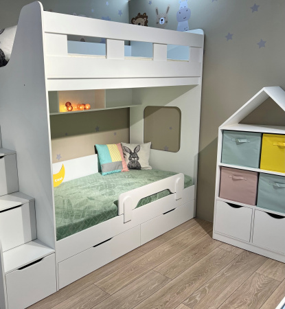 Кровать 3-х местная Квартет (цвет белый)