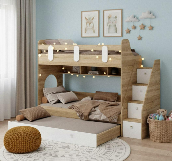 Кровать  2-х ярусная Фортуна-3 (дуб сонома + белый) 190х80 от Династия Kids