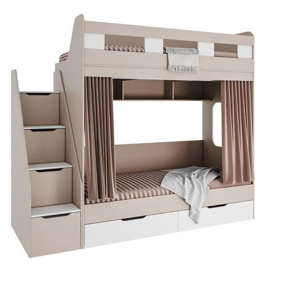 Кровать 2-х ярусная Твинс (велюр + белый) 190х90