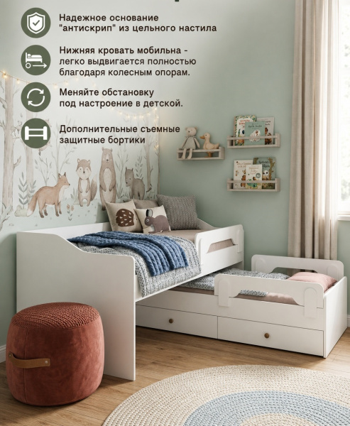 Выдвижная 2-х ярусная кровать Портал 200х90 + 190х80  от Династия Kids