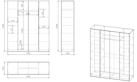 Шкаф 4-х дверный коллекции Брайт Велюр от Династия Kids