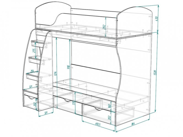 Кровать двухъярусная Тедди. Спальные места 180*80 от Династия Kids