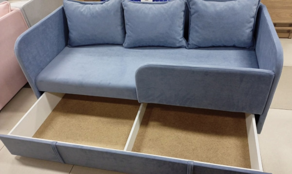 Диван-кровать Кэви 165х75 (правый бортик). Велюр Teddy 313 (голубой)