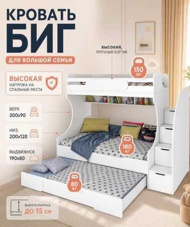 Кровать двухъярусная Биг (гаскон пайн + белый) 120х200  от Династия Kids