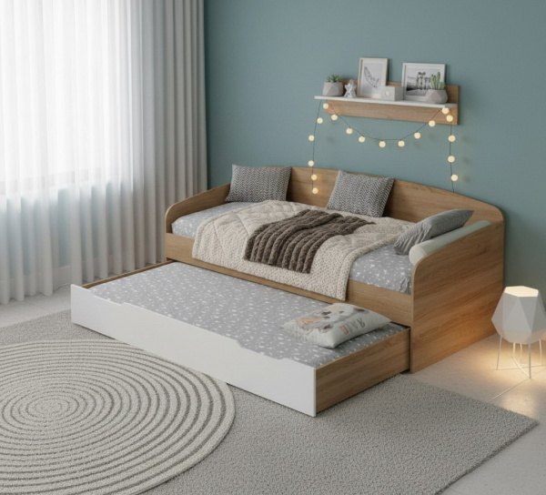 Кровать выдвижная Двушка (дуб сонома + белый) 190х90