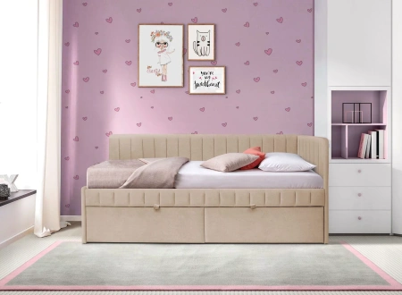 Кровать Слайт полоса угловая 190х80 (левая/правая). Велюр Teddy 304 (бежевый) от Династия Kids