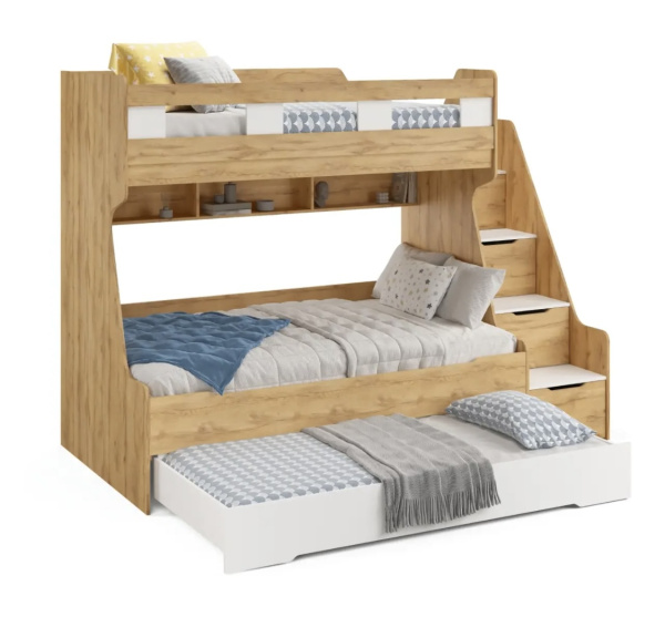 Кровать РУМ (корпус дуб золотистый + фасады белые) 120х200