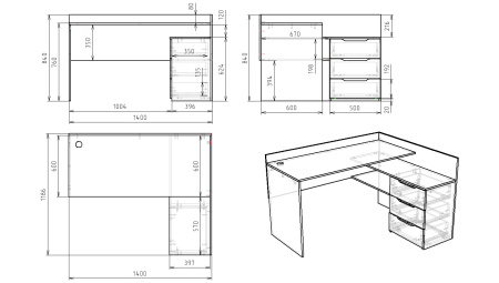 Компьютерный стол КСТ-1 (белый) правый/левый от Династия Kids