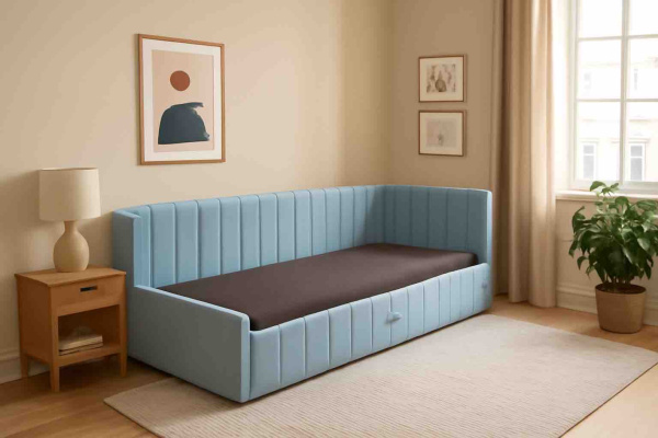 Кровать Слайт полоса угловая 190х80. Велюр Teddy 313 (серый)