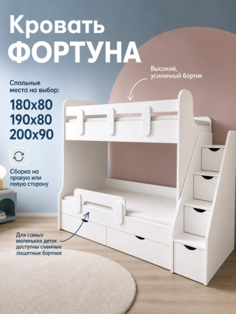 Двухъярусная кровать Фортуна 180х80 (белый + дуб сонома) от Династия Kids