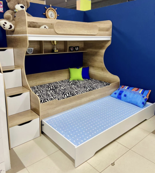Двухъярусная кровать БИГ (дуб каньон + белый) 120х200  от Династия Kids